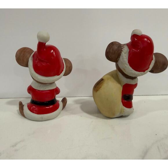 Vintage Santa Mouse Figurines, Taiwan Ceramic Pair, Christmas Shelf Sitter Decor - Picture 6 of 11